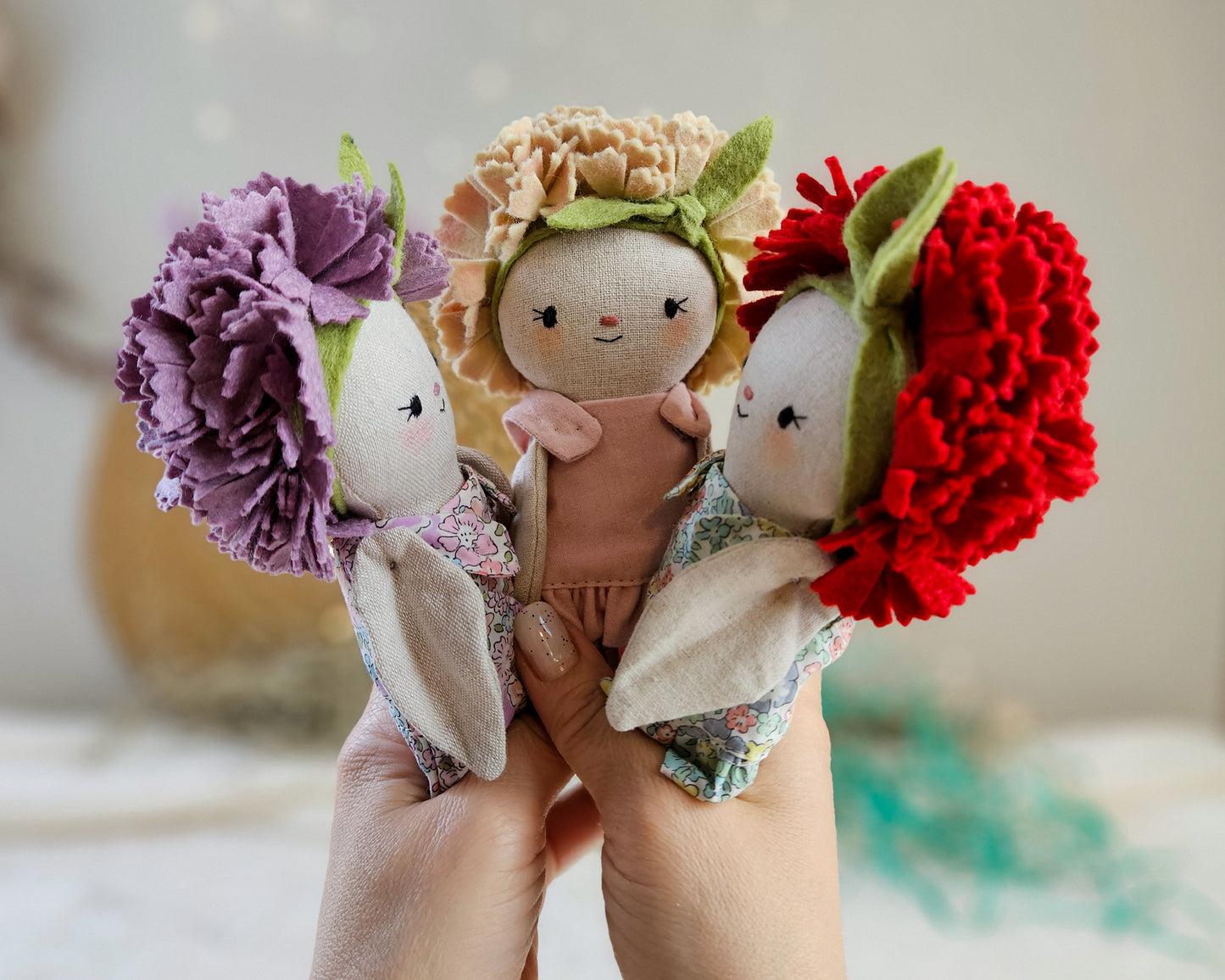 Mini Flower Carnation Doll - PDF sewing pattern and tutorial