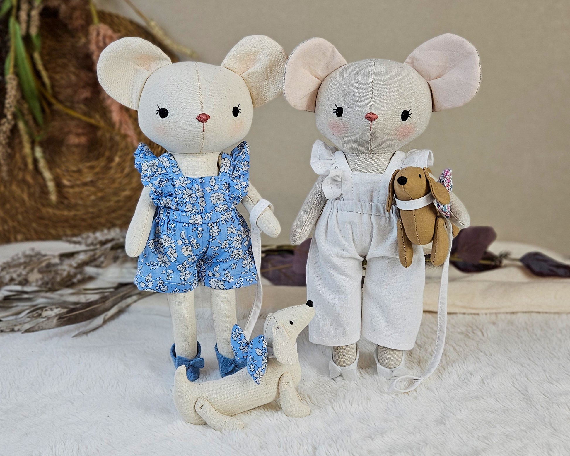 Mouse doll and dog pet - PDF sewing pattern and tutorial