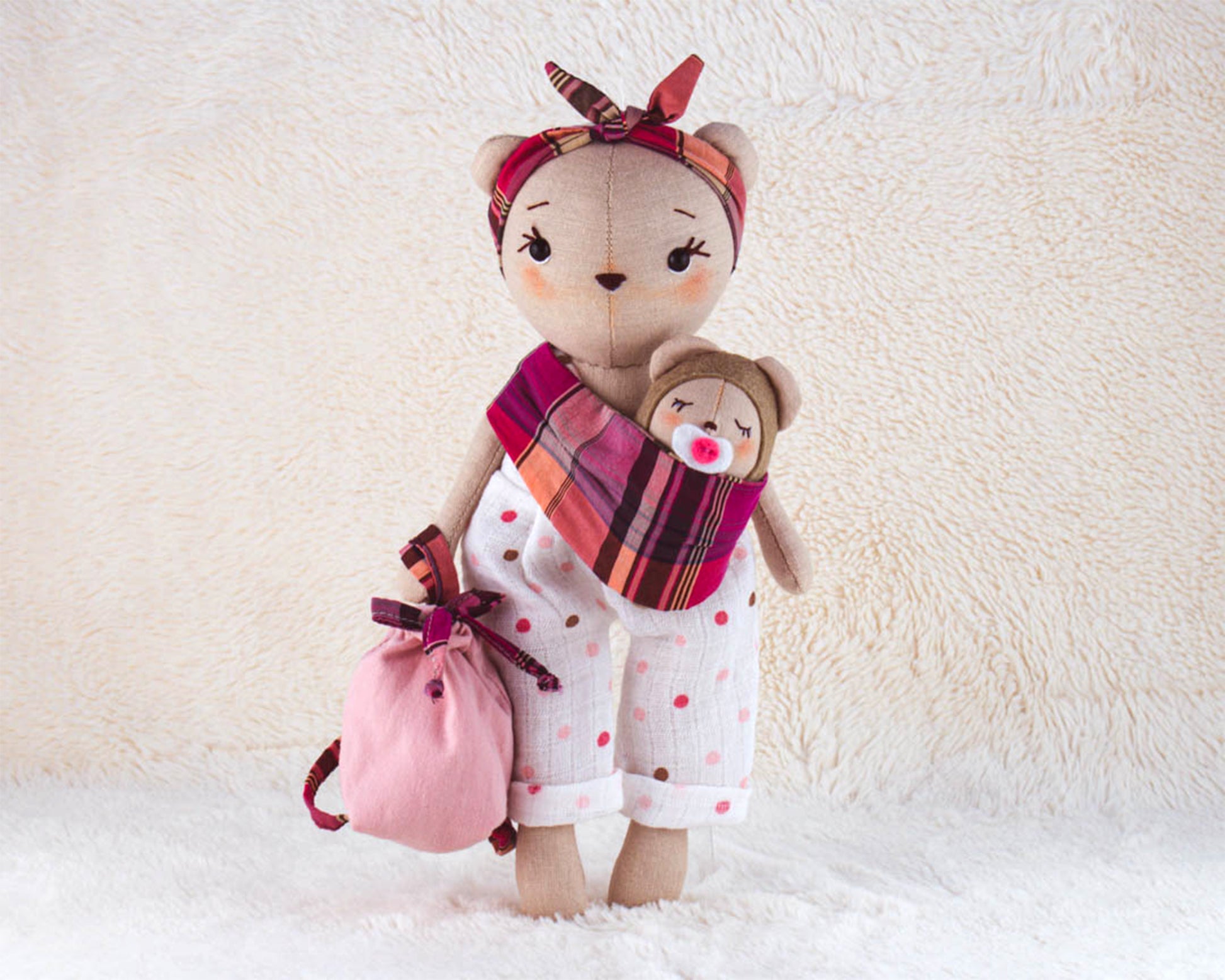 Clothes and accessories from Bear, Mom and Baby collections sewing pattern and tutorials