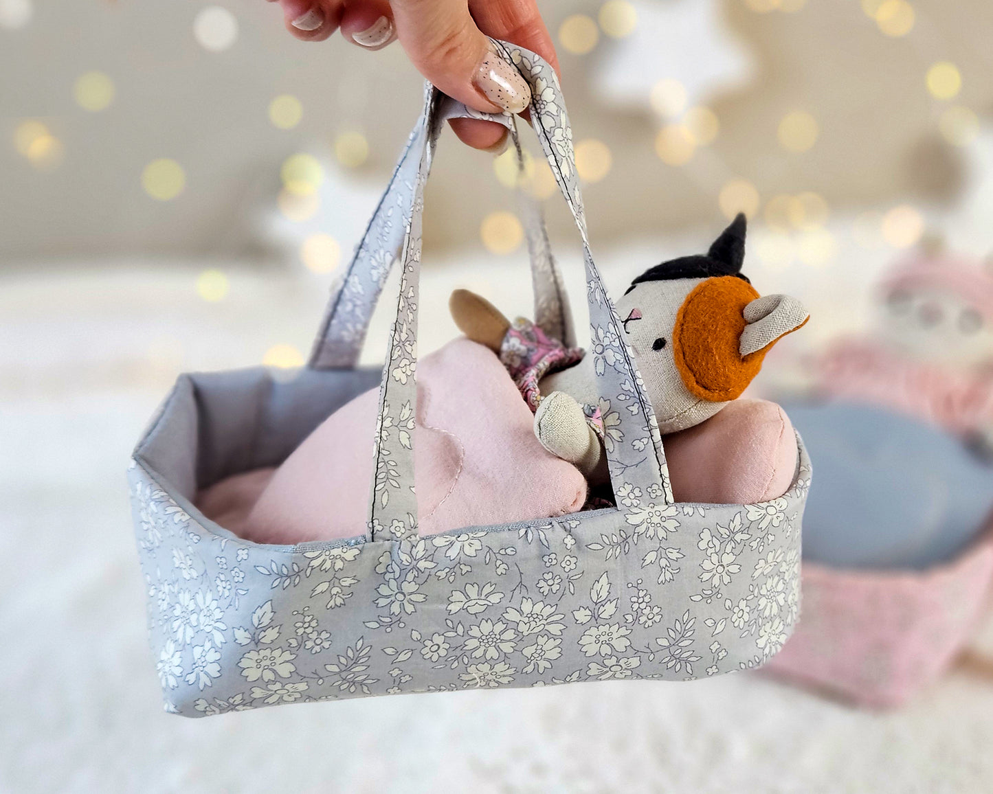 Mini Cat Doll in doll carrier - PDF sewing pattern and tutorial