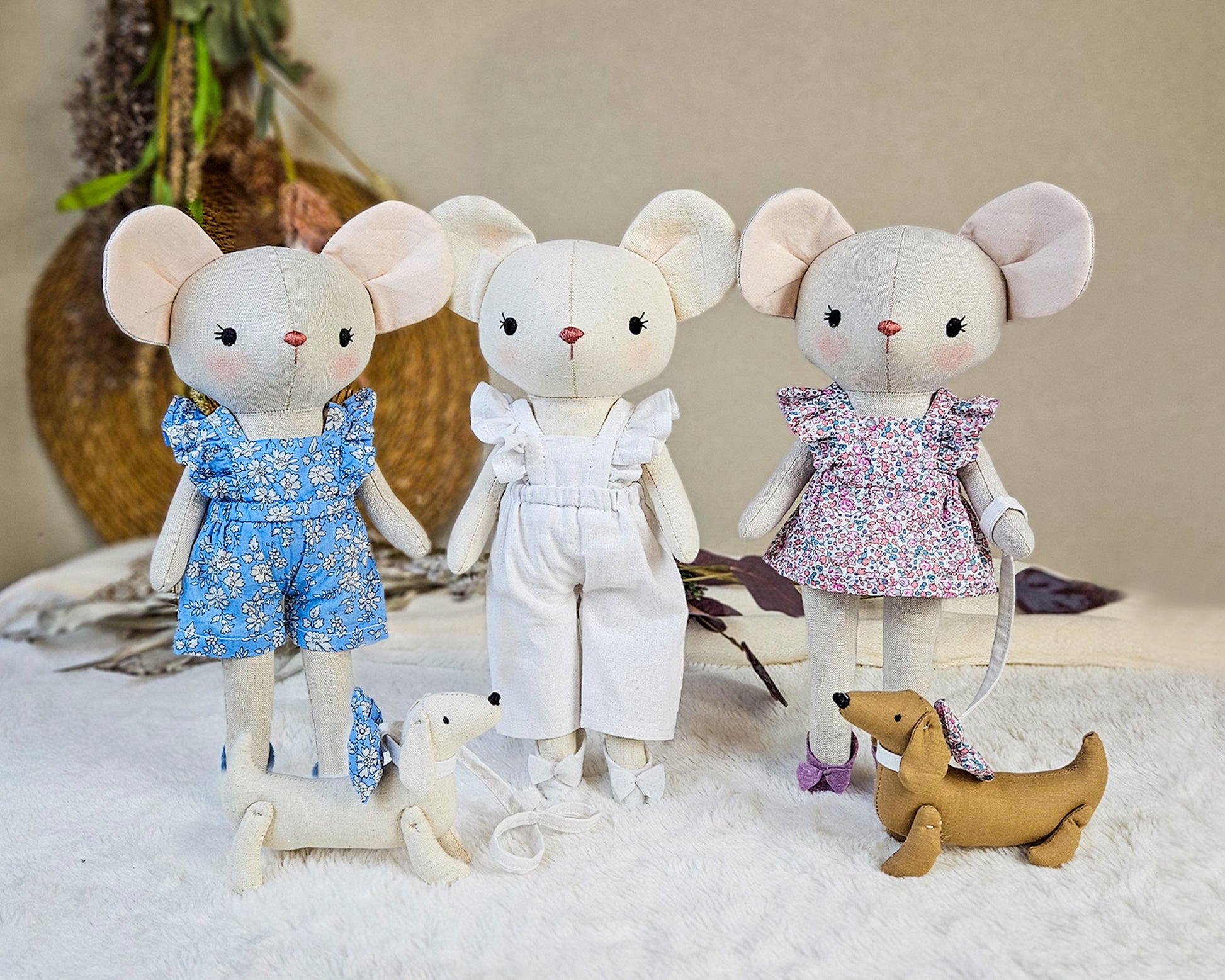 Mouse doll and dog pet - PDF sewing pattern and tutorial