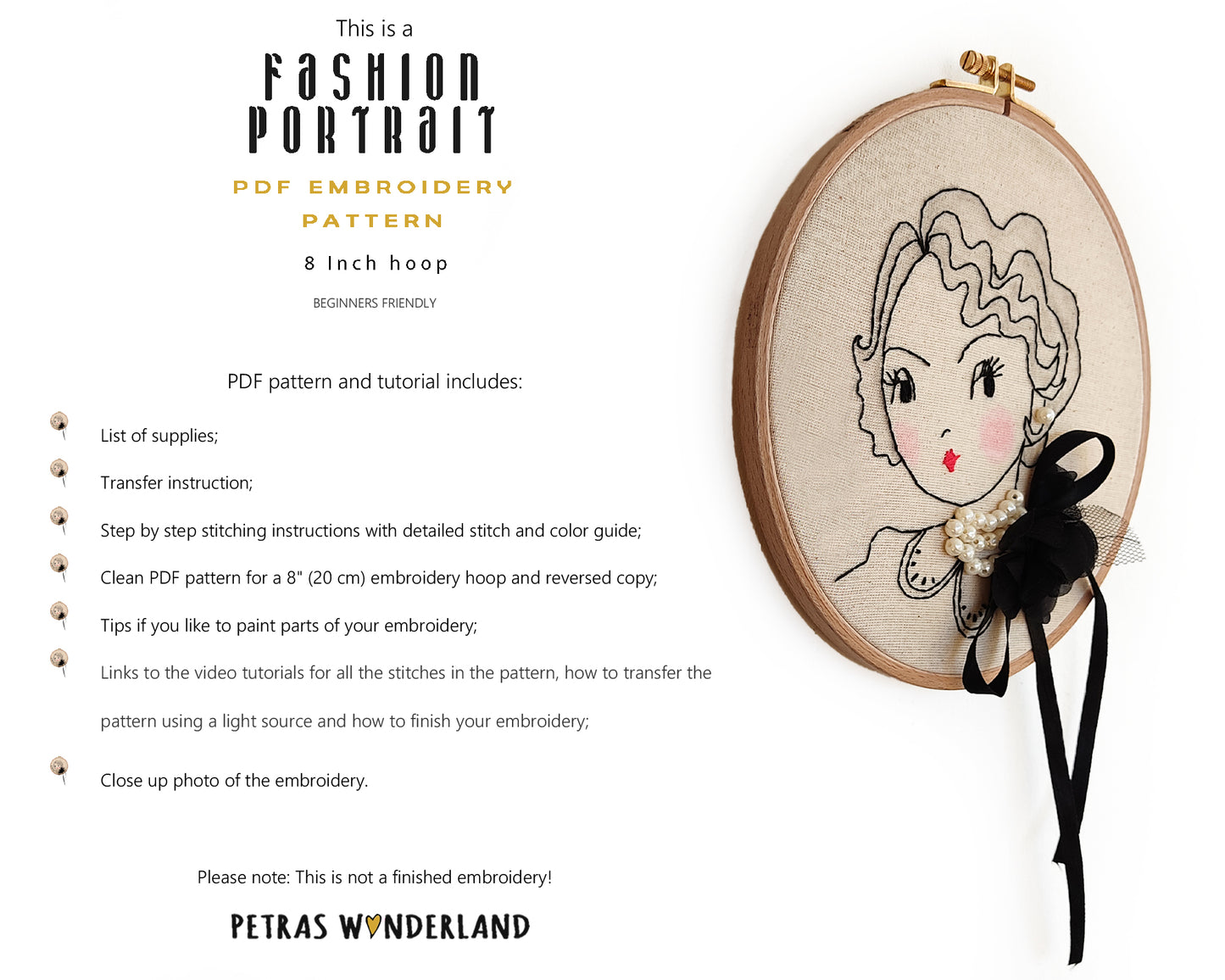 Fashion Portrait -PDF embroidery pattern and tutorial 10