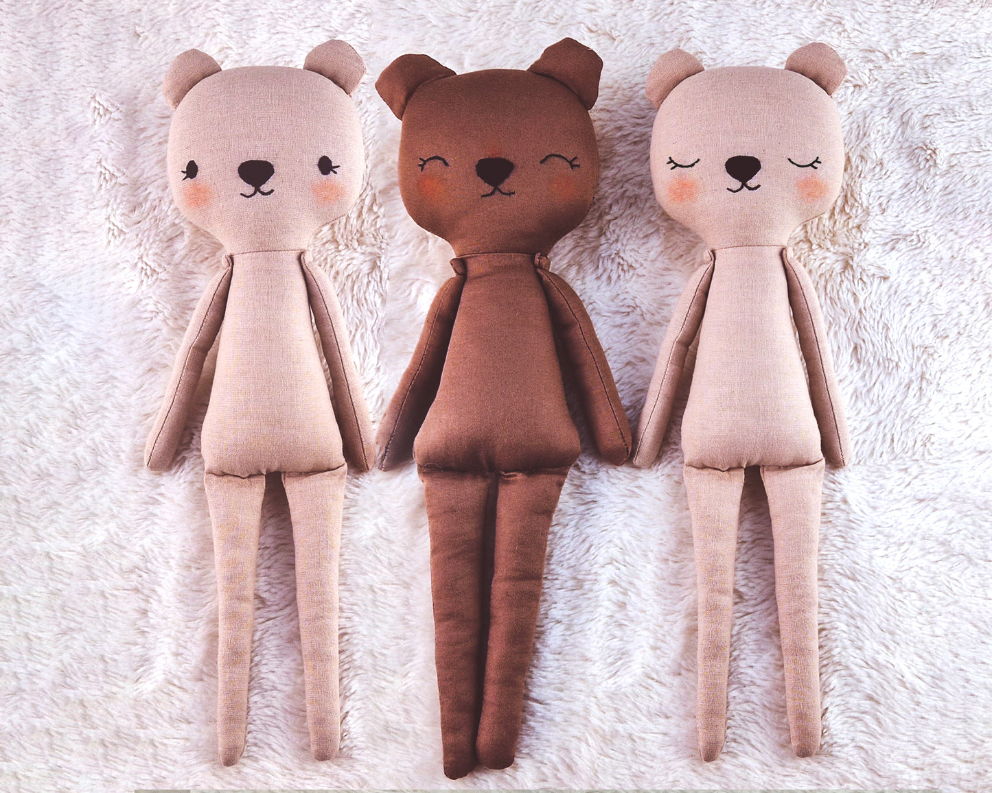 Faces for Forest doll body Bear, Bunny, and Fox - PDF sewing pattern and tutorial