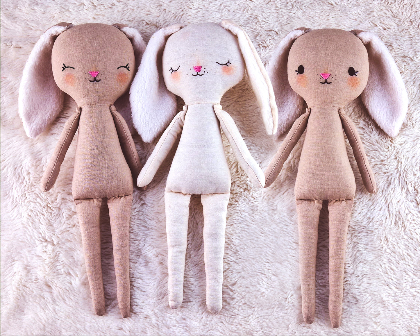 Faces for Forest doll body Bear, Bunny, and Fox - PDF sewing pattern and tutorial