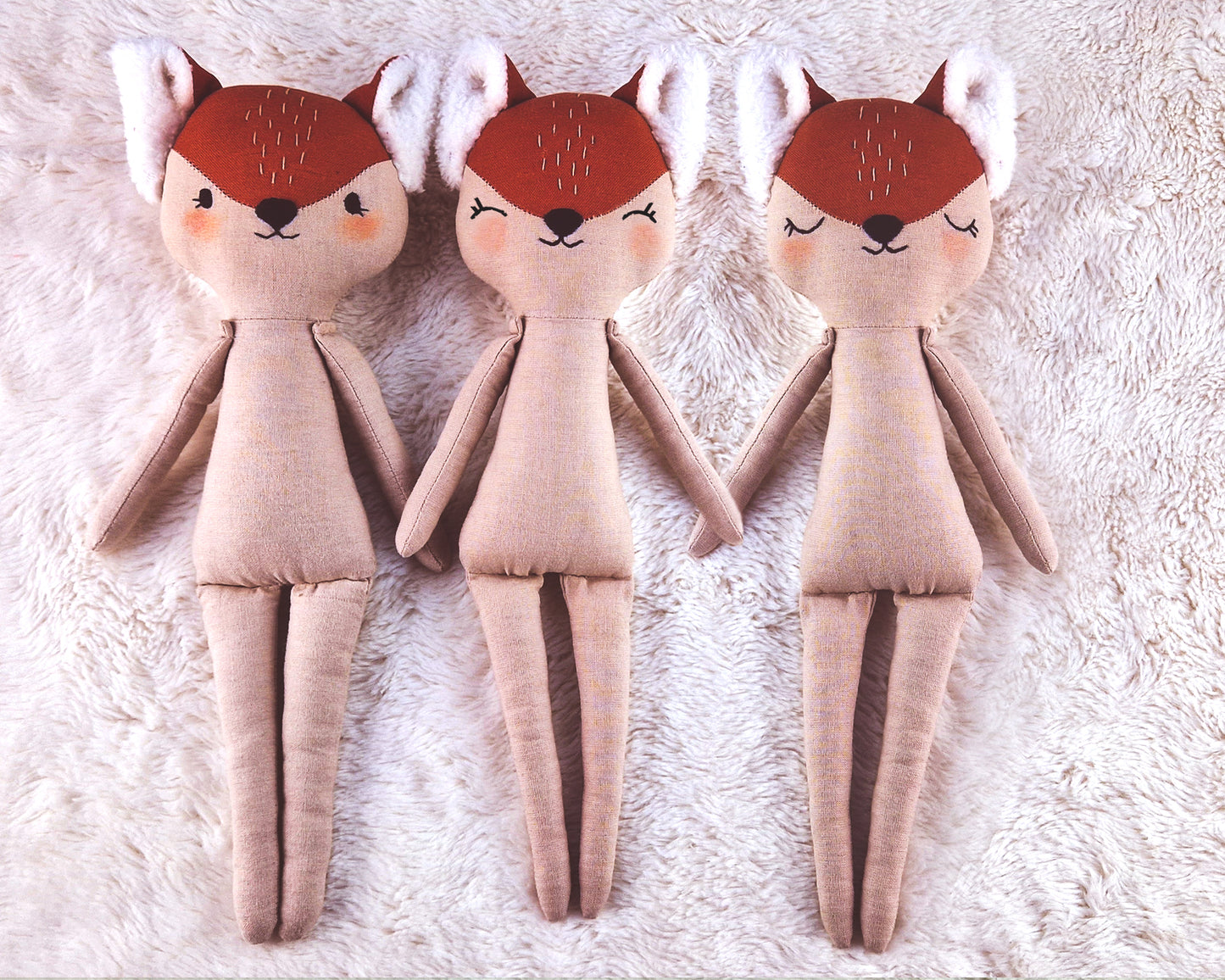Faces for Forest doll body Bear, Bunny, and Fox - PDF sewing pattern and tutorial