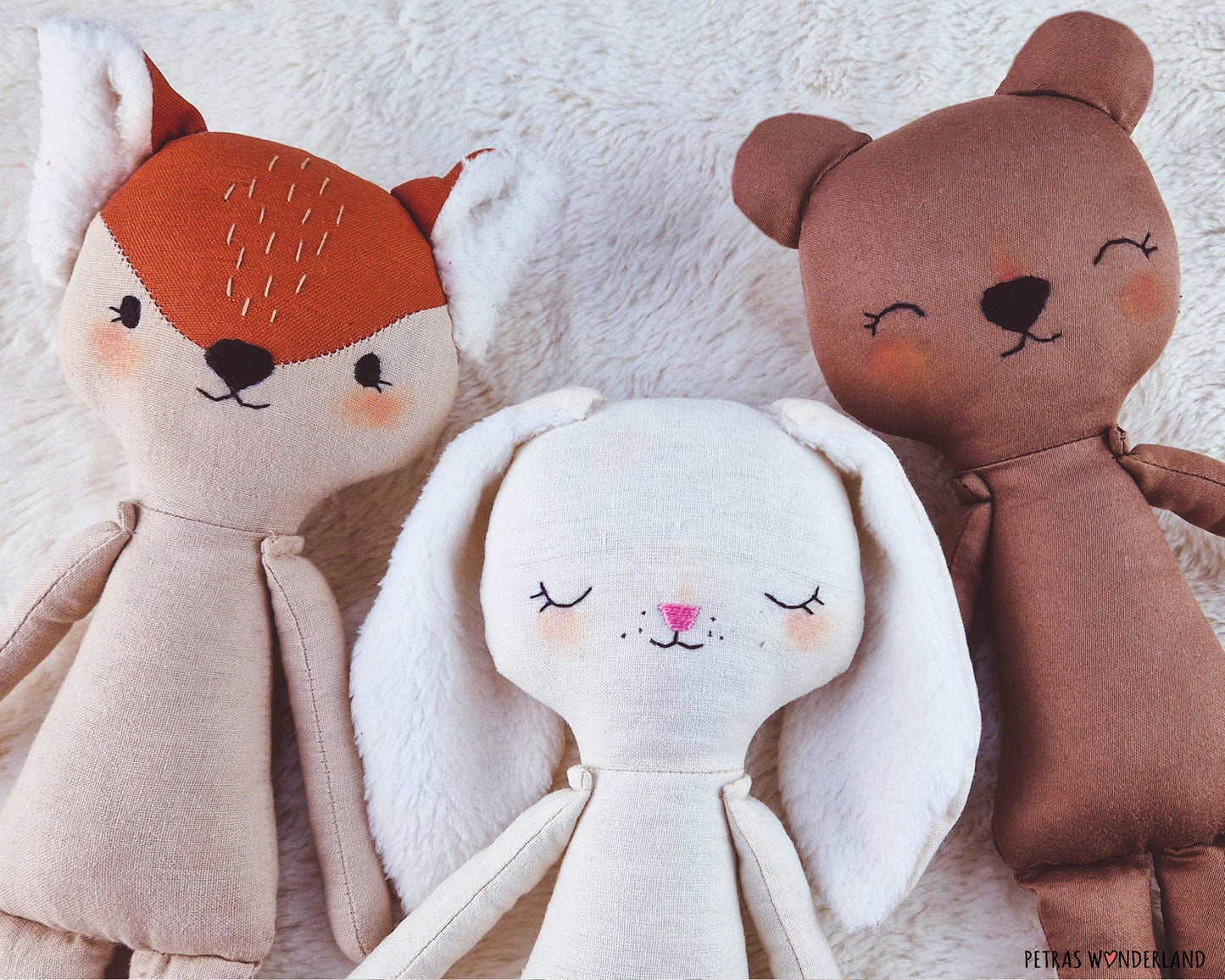Faces for Forest doll body Bear, Bunny, and Fox - PDF sewing pattern and tutorial