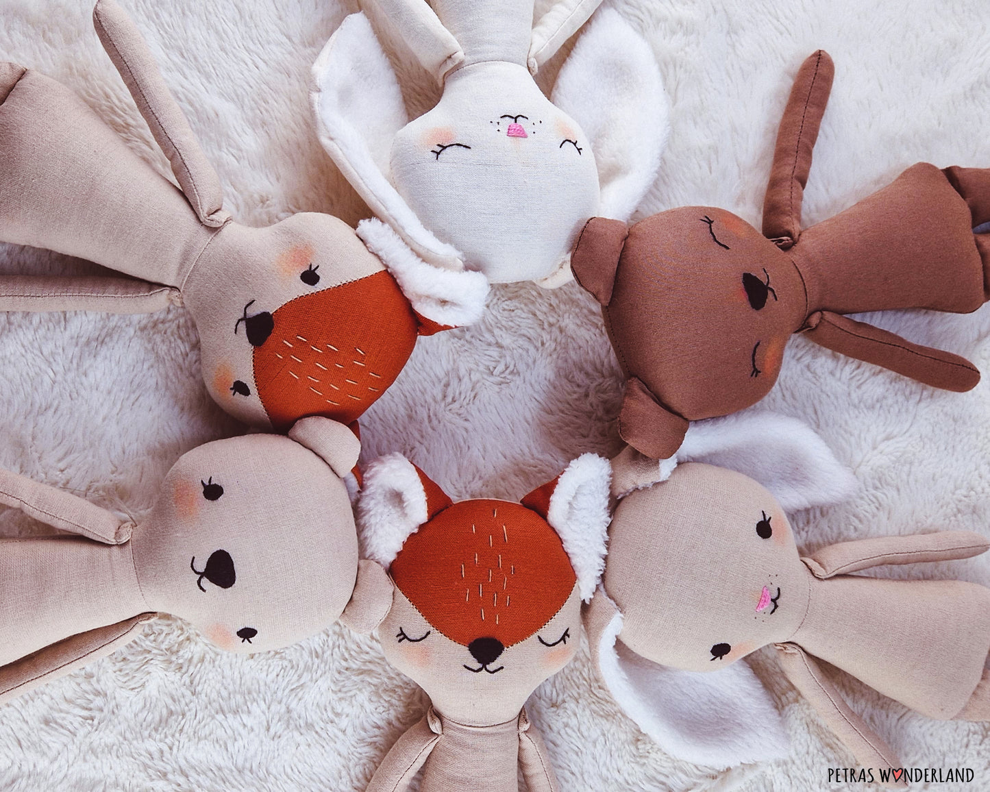 Faces for Forest doll body Bear, Bunny, and Fox  - PDF sewing pattern and tutorial