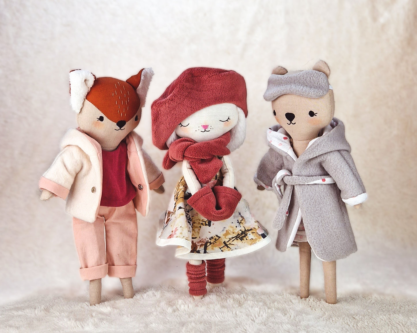 Forest doll set Bunny, Bear and Fox - PDF sewing pattern and tutorial