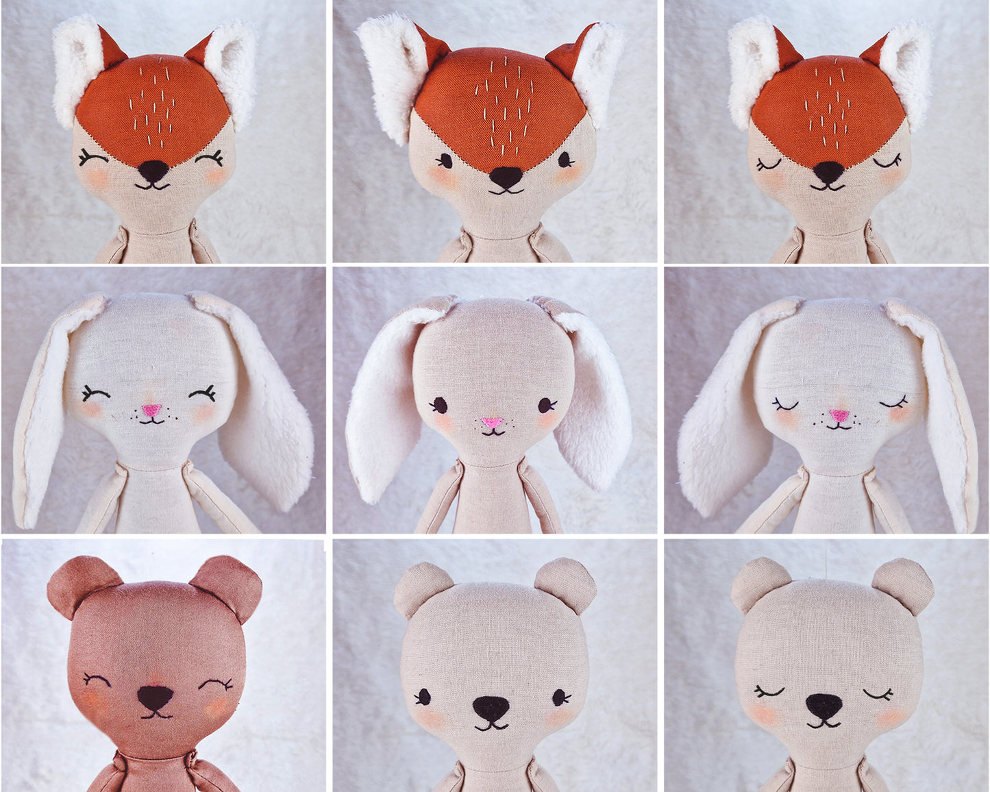 Forest doll set Bunny, Bear and Fox - PDF sewing pattern and tutorial