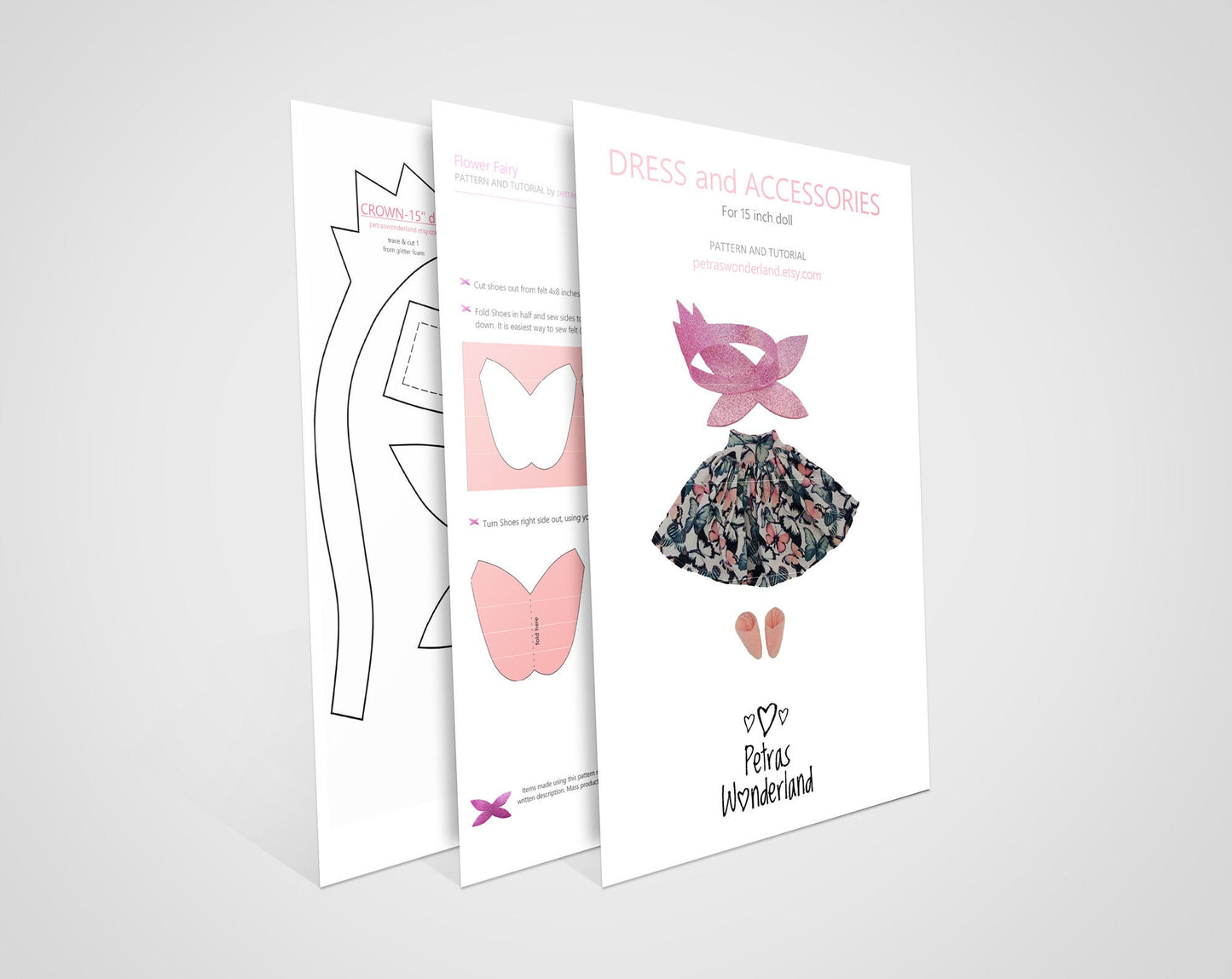 Dress and Accessories for Doll 15 inch - PDF sewing pattern and tutorial