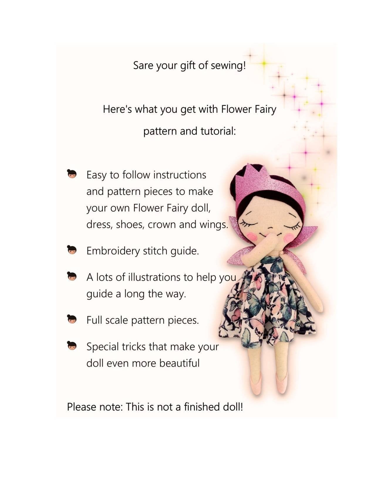 Flower Fairy - PDF doll sewing pattern and tutorial