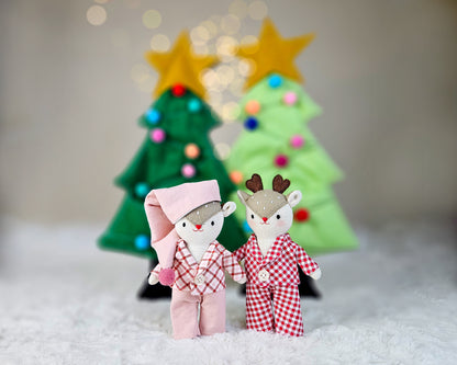 Mini Deer Doll in a Christmas Tree sleeping bag - PDF sewing pattern and tutorial