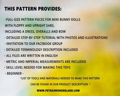 Create an Adorable Mini Bunny Doll with Dress, Overalls ; Head Bow – Beginner-Friendly PDF Sewing Pattern