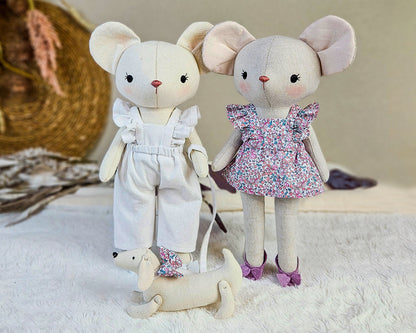 Mouse doll and dog pet - PDF sewing pattern and tutorial