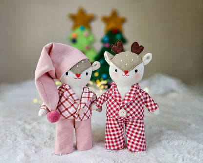 Mini Deer Doll in Pajamas and Santa Hat - PDF sewing pattern and tutorial