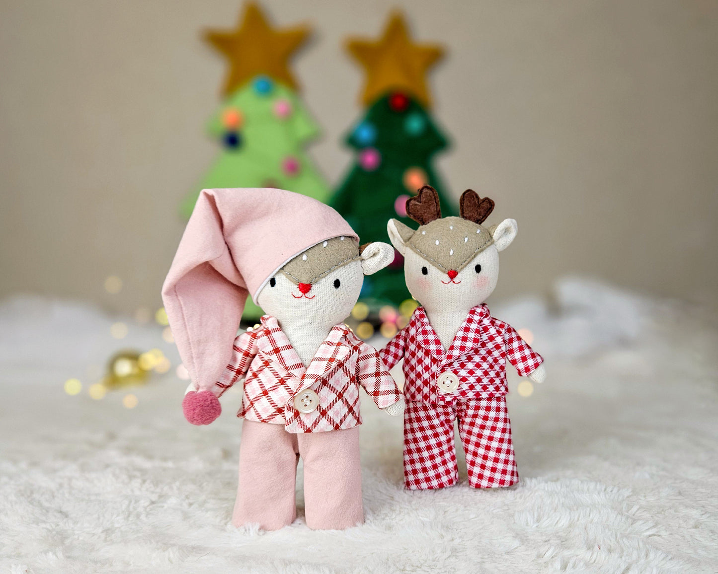 Mini Deer Doll in Pajamas and Santa Hat - PDF sewing pattern and tutorial