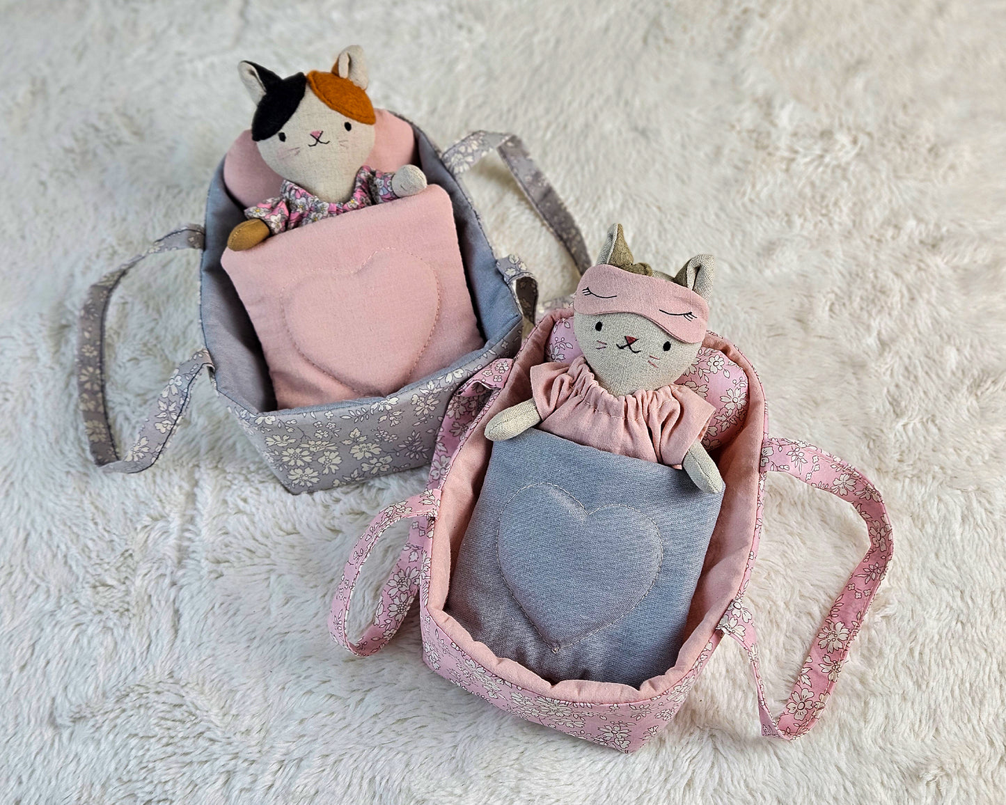 Mini Cat Doll in doll carrier - PDF sewing pattern and tutorial
