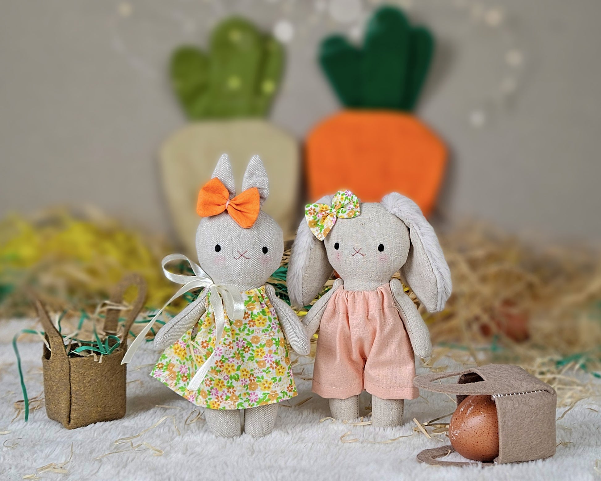 Mini bunny in a carrot sleeping bag PDF sewing pattern and tutorial