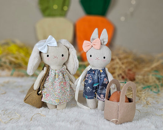 Create an Adorable Mini Bunny Doll with Dress, Overalls ; Head Bow – Beginner-Friendly PDF Sewing Pattern