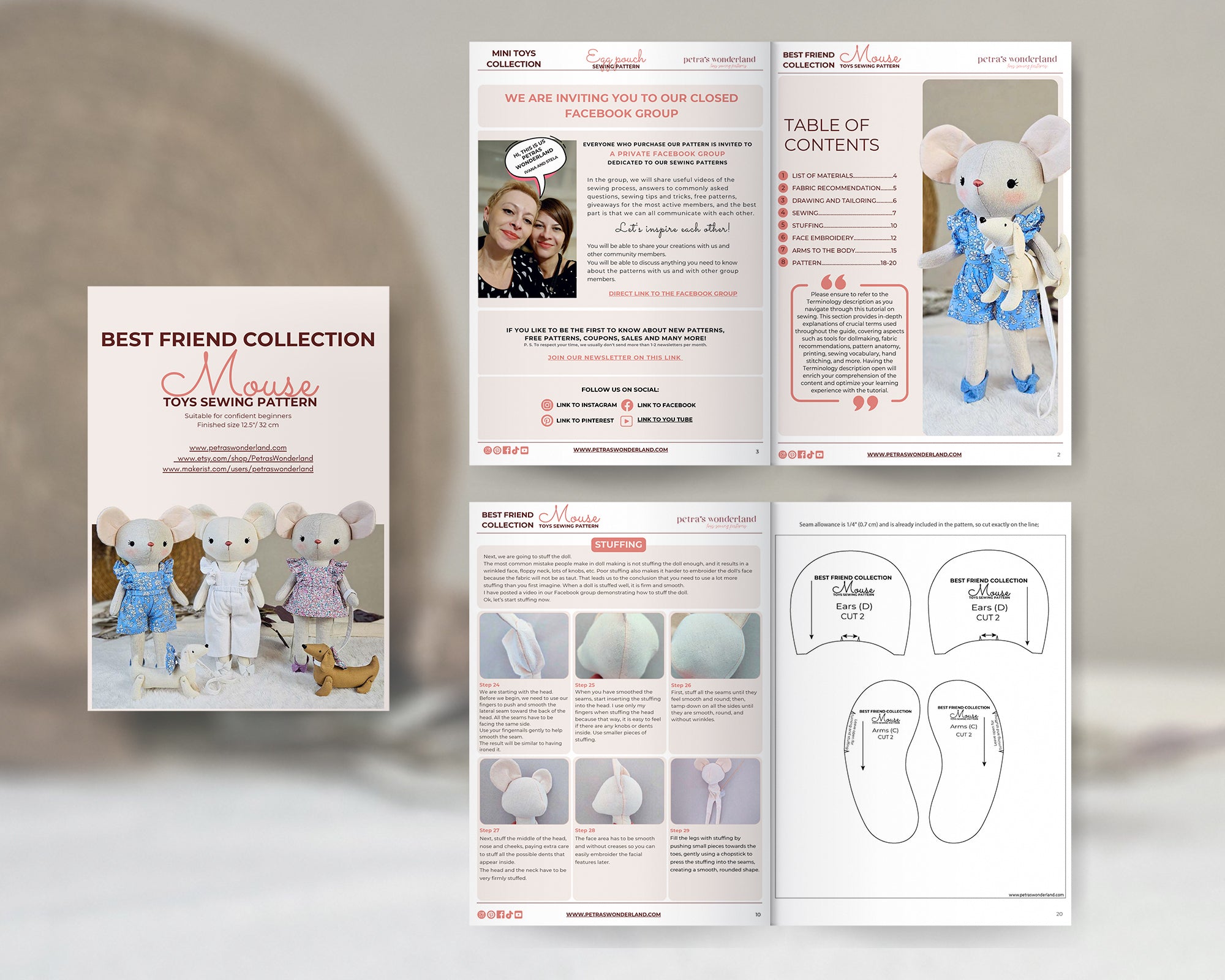 Mouse Doll And Dog Pet PDF Sewing Pattern And Tutorial Petras