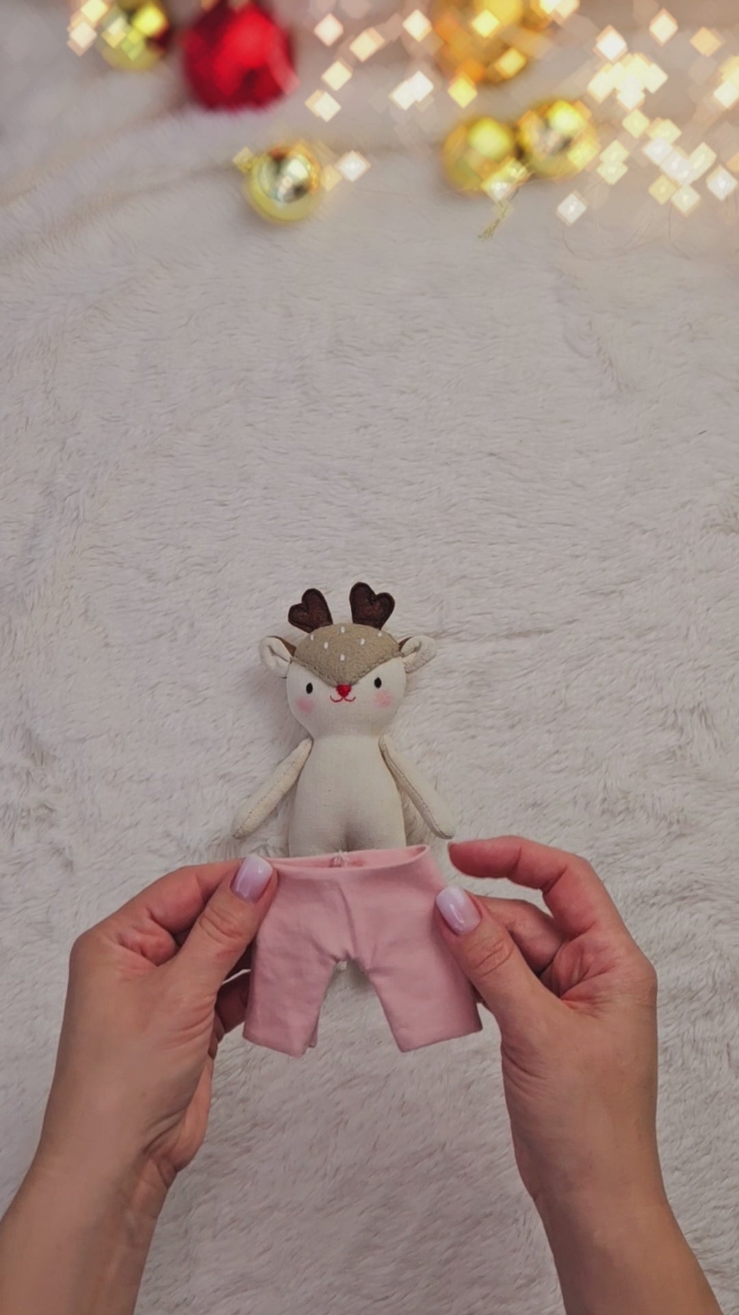 Mini Deer Doll in Pajamas and Santa Hat - PDF sewing pattern and tutorial