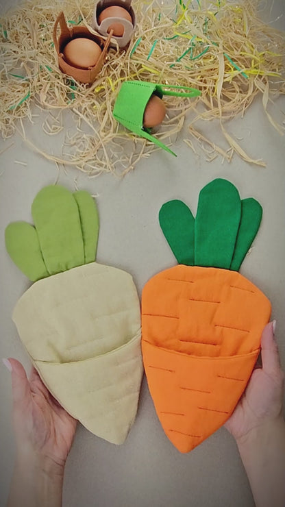 Mini bunny in a carrot sleeping bag PDF sewing pattern and tutorial