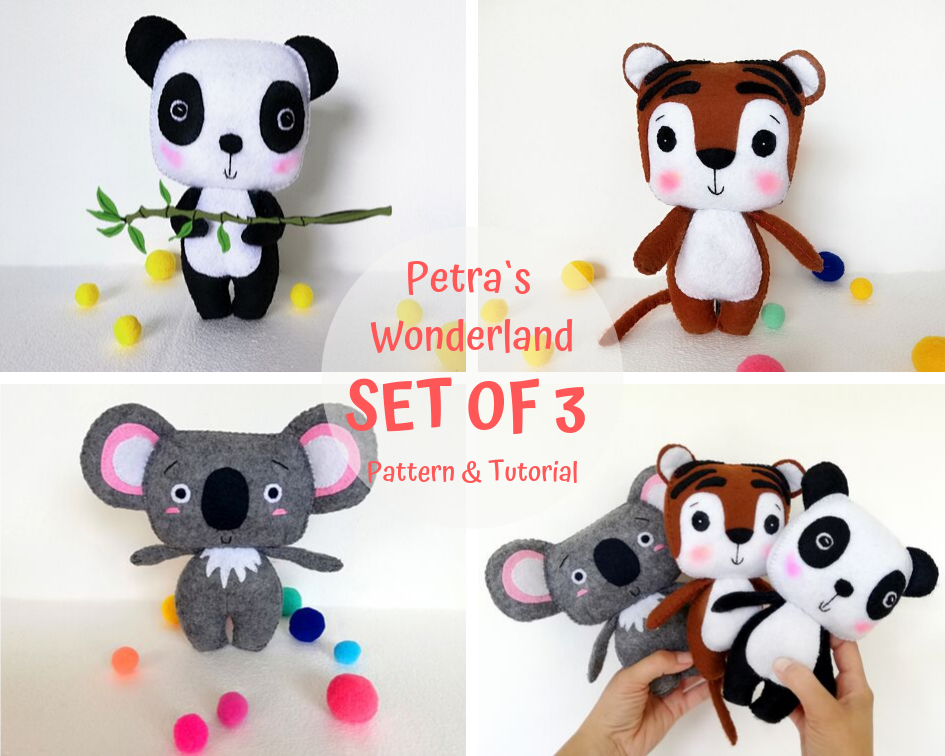 Set of 3 PDF Tiger, Panda and Koala - Sewing Patterns and Tutorials