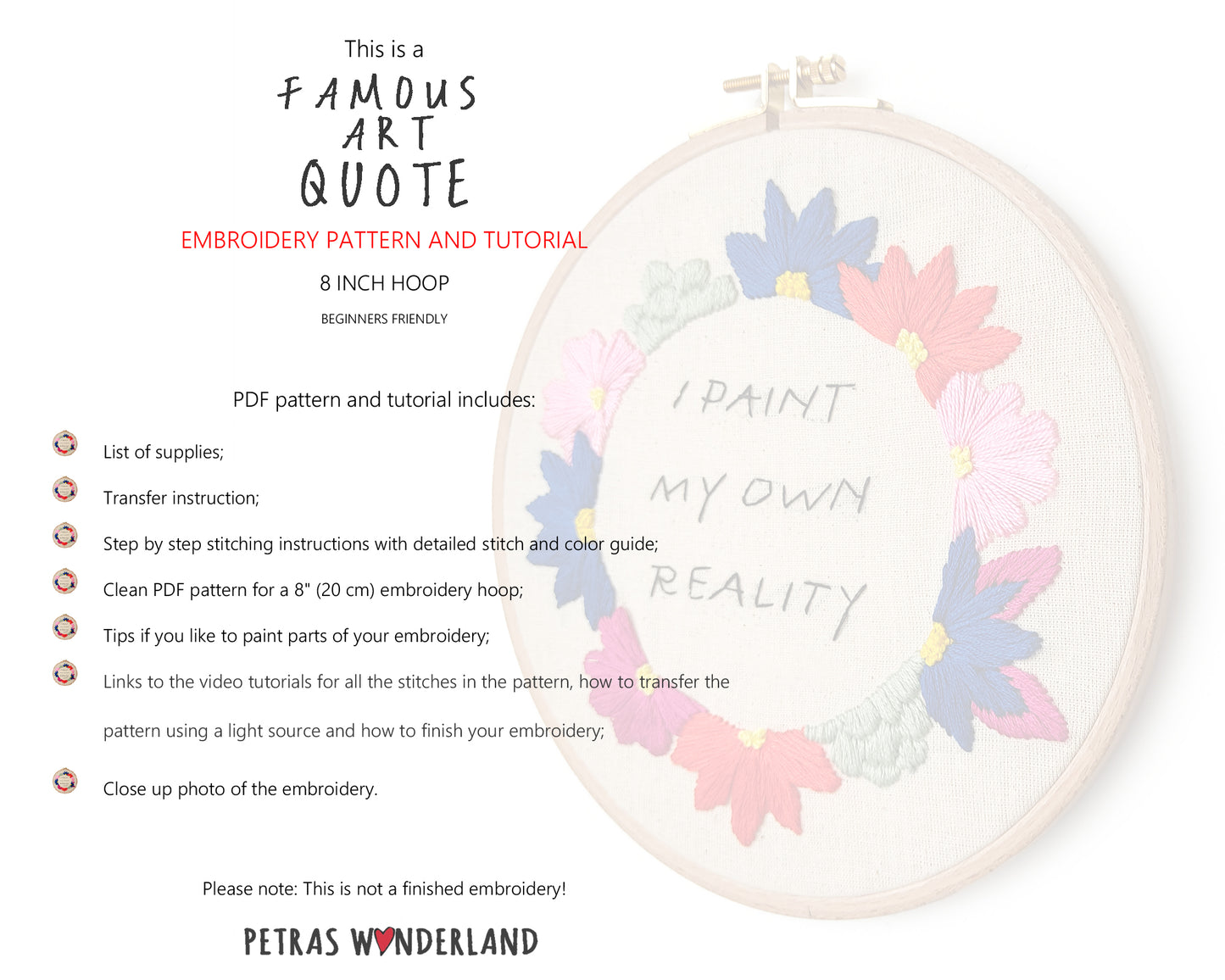 Famous Art Quote - PDF embroidery pattern and tutorial 10