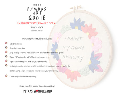 Famous Art Quote - PDF embroidery pattern and tutorial 10