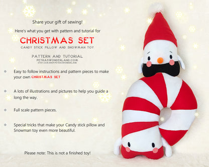 Christmas set of 2 patterns: Candy Stick Pillow and Snowman Toy - PDF toy sewing patterns and tutorials 09
