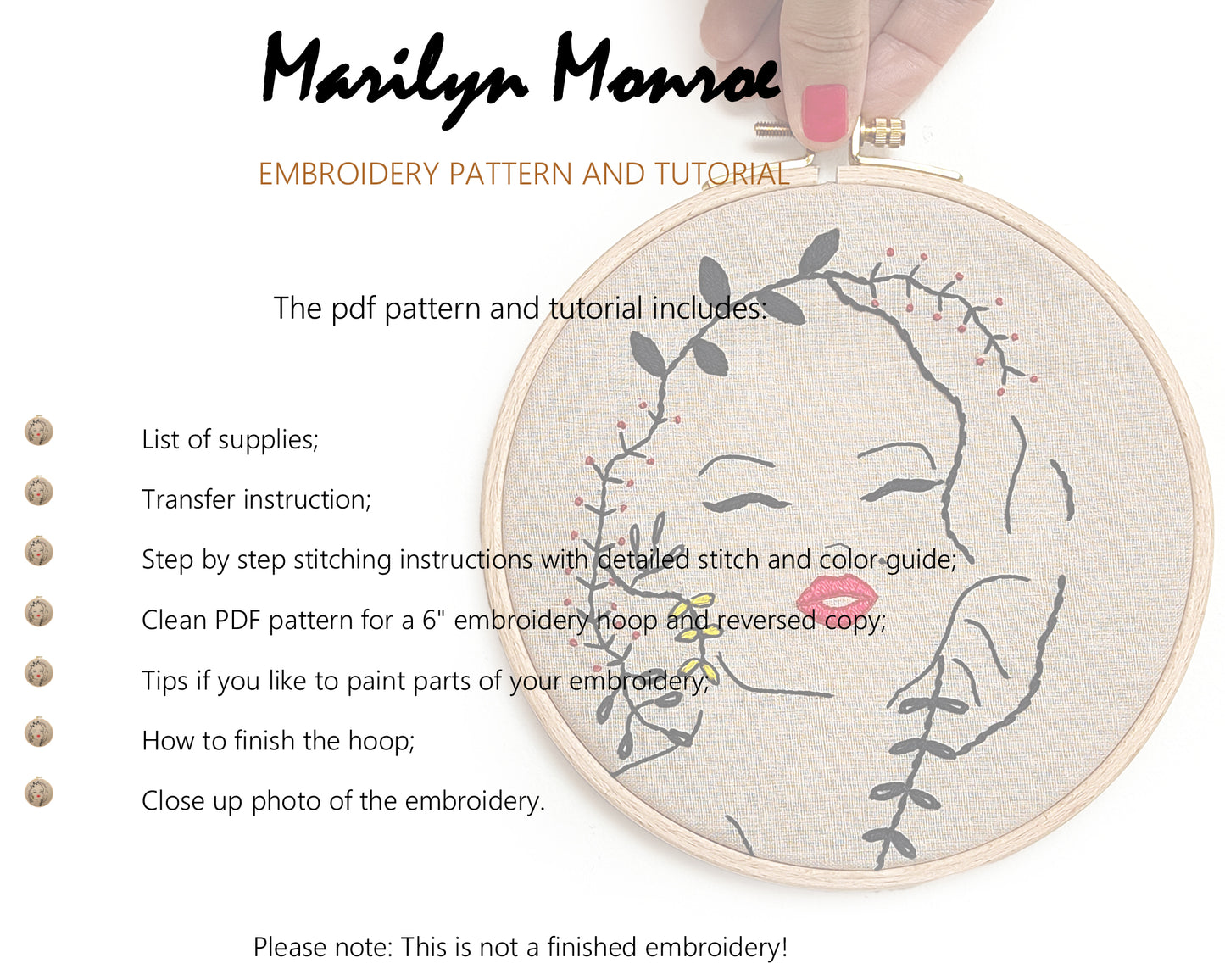 Marilyn Monroe - PDF embroidery pattern and tutorial 08