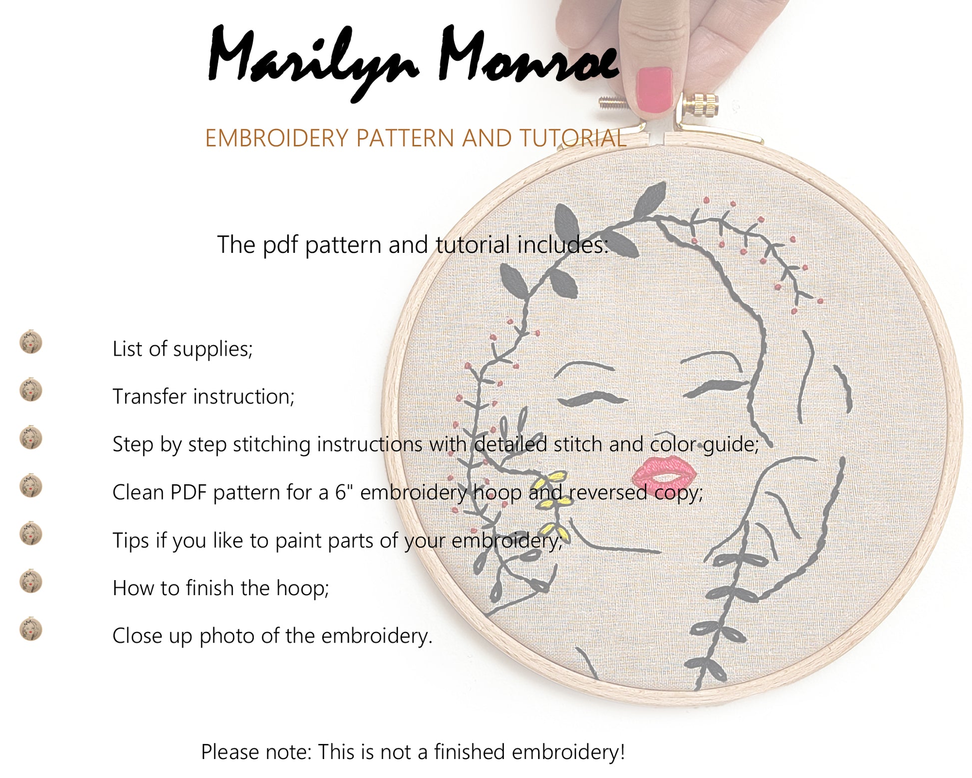 Marilyn Monroe - PDF embroidery pattern and tutorial 08