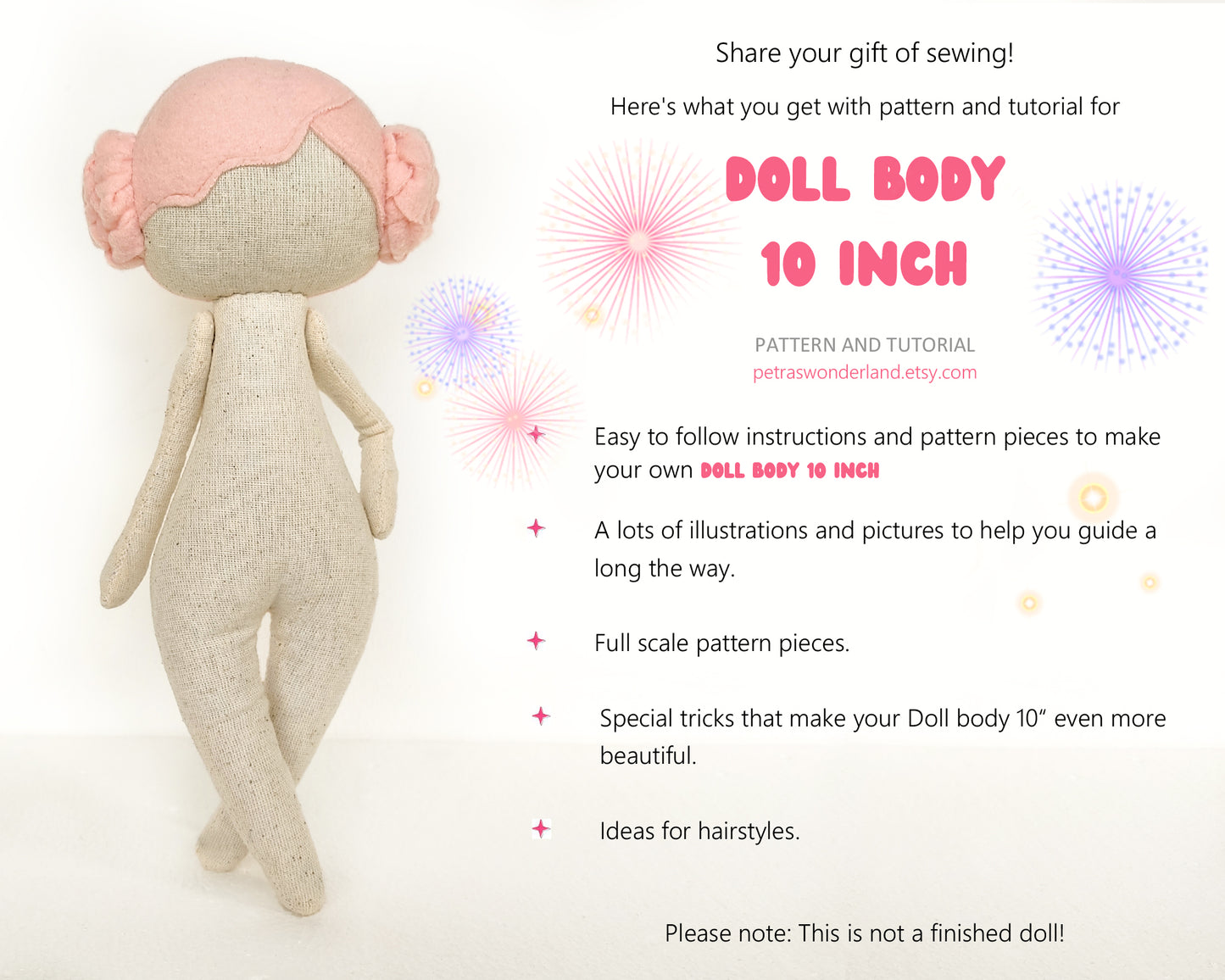 Doll Body 10 inch with hair - PDF sewing pattern and tutorial 07