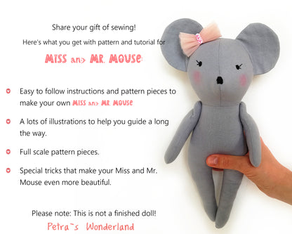 Miss and Mr. Mouse - PDF doll sewing pattern and tutorial 10