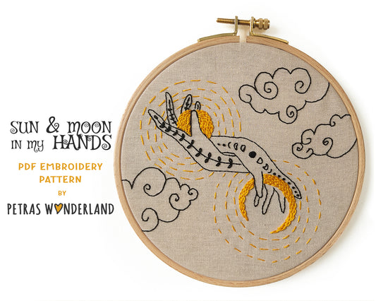 Sun and Moon in my Hands -  PDF embroidery pattern and tutorial