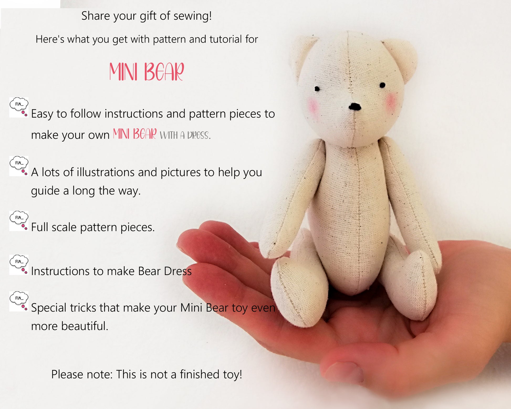 Mini Bear 6 inch - PDF doll sewing pattern and tutorial 09
