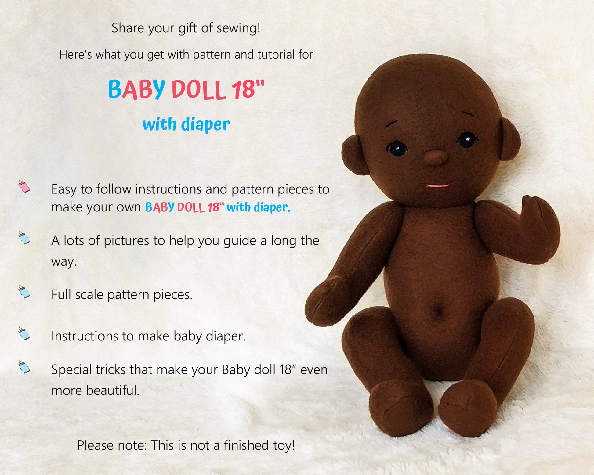 Baby Doll 18 inch - PDF doll sewing pattern and tutorial 11