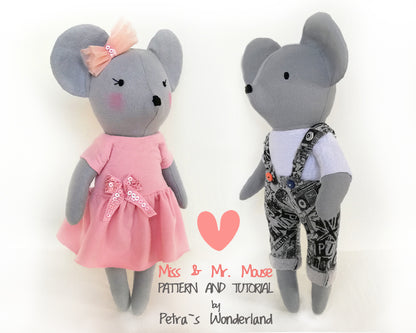 Miss and Mr. Mouse - PDF doll sewing pattern and tutorial