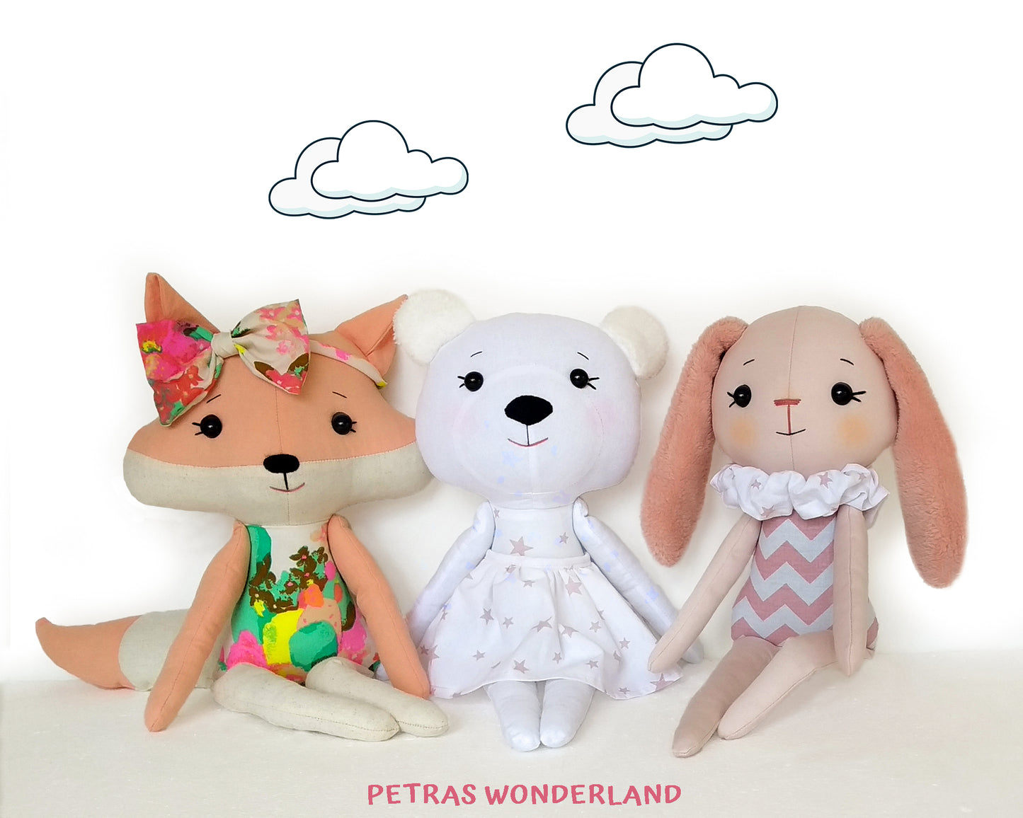 Set of 3 PDF Woodland Friends Bunny, Bear and Fox - Sewing Patterns and Tutorials 01