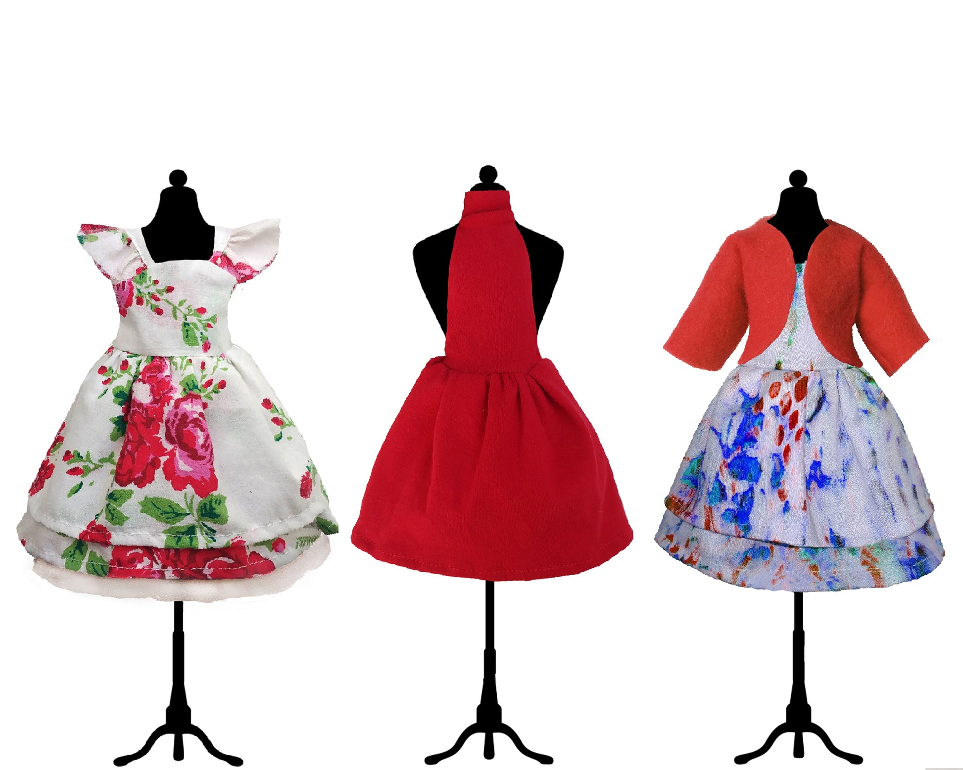 Set of three dresses, jacket and boots for doll 17 inch - PDF sewing pattern and tutorial 