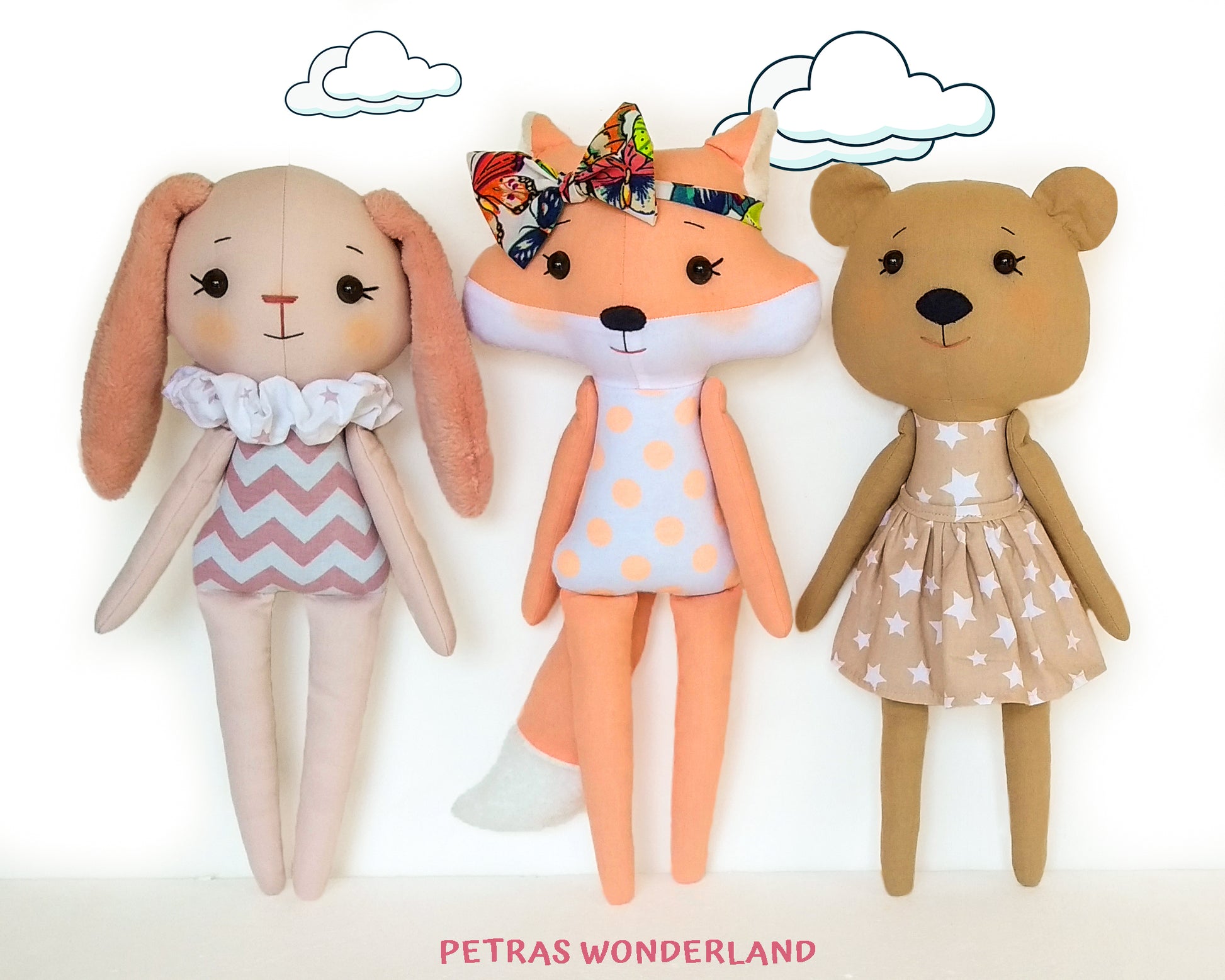 Set of 3 PDF Woodland Friends Bunny, Bear and Fox - Sewing Patterns and Tutorials 02