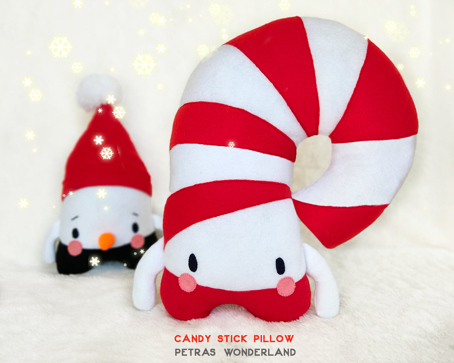 Christmas set of 2 patterns: Candy Stick Pillow and Snowman Toy - PDF toy sewing patterns and tutorials 02