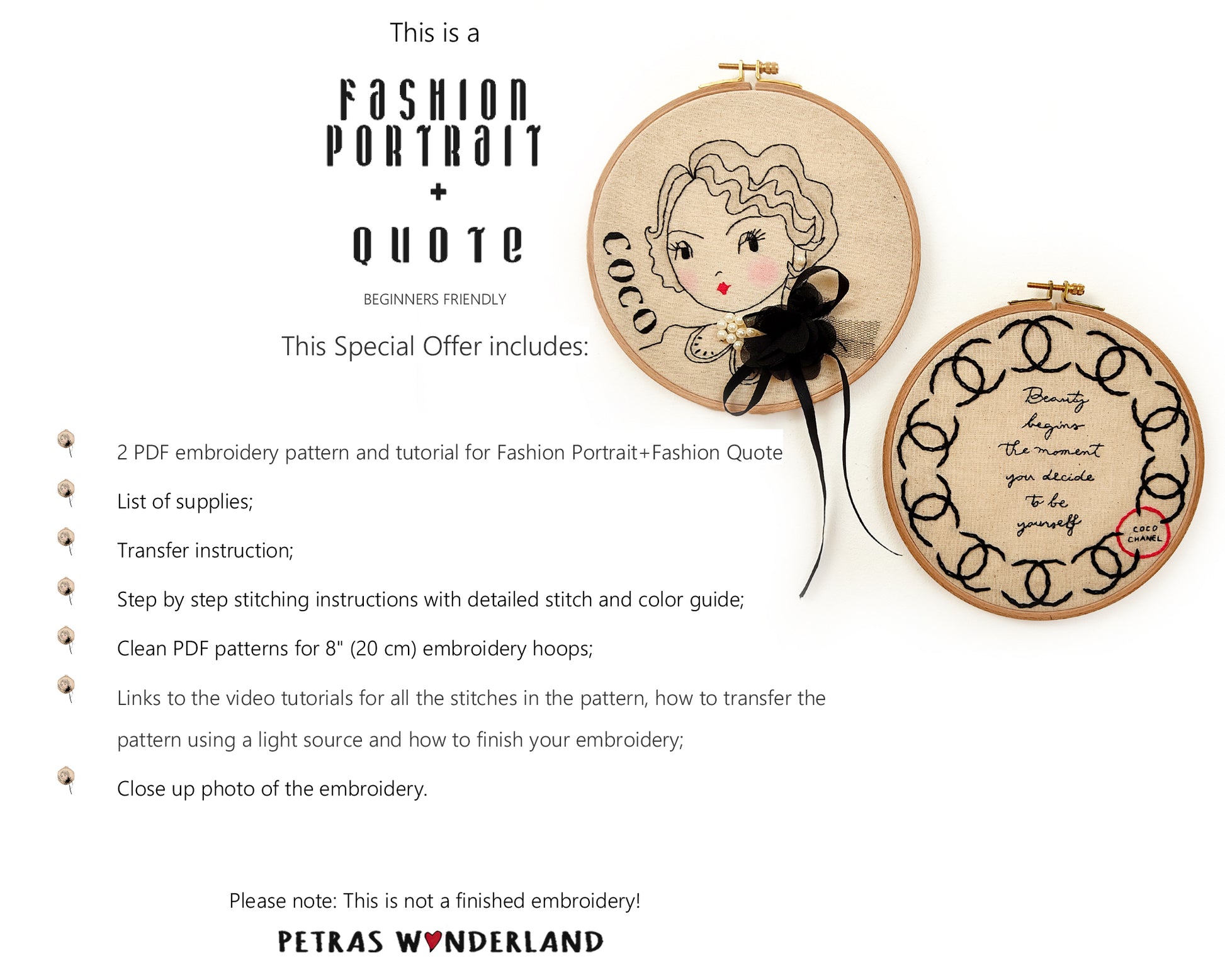 Special Offer: Fashion Portrait and Fashion Quote  - PDF embroidery pattern and tutorial 08