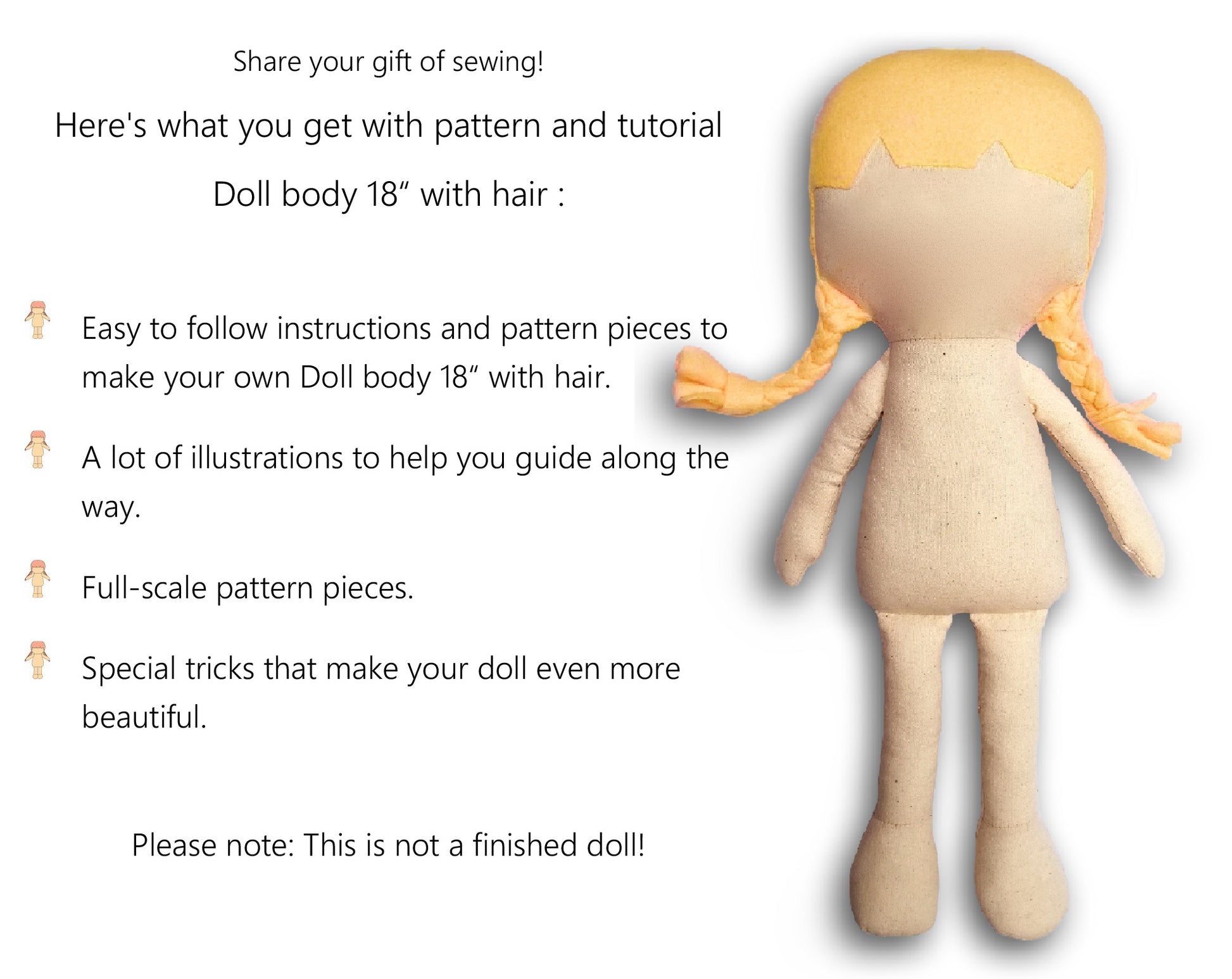PDF Sewing Tutorial Pattern Doll Body Cloth Doll Make Make Doll Body 