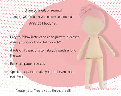 Anny Doll Body 12 inch - PDF doll sewing pattern and tutorial 07