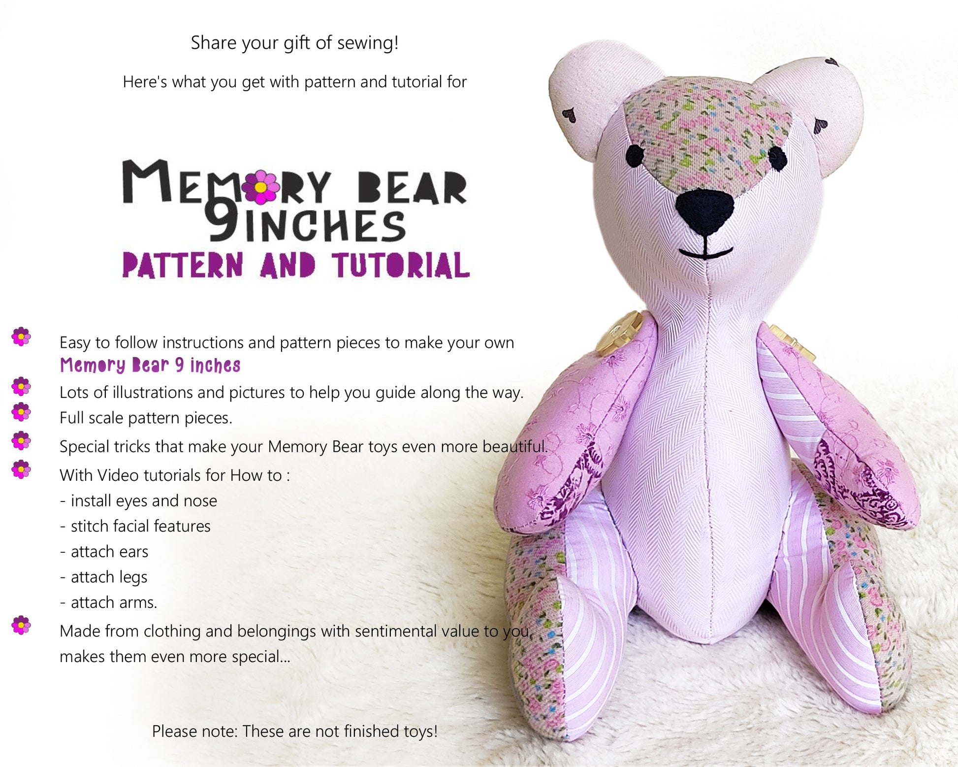Memory Bear 9 inches - PDF sewing pattern and tutorial – Petras Wonderland memory-bear-9-inches-pdf-sewing-pattern-and-tutorial-petras-wonderland