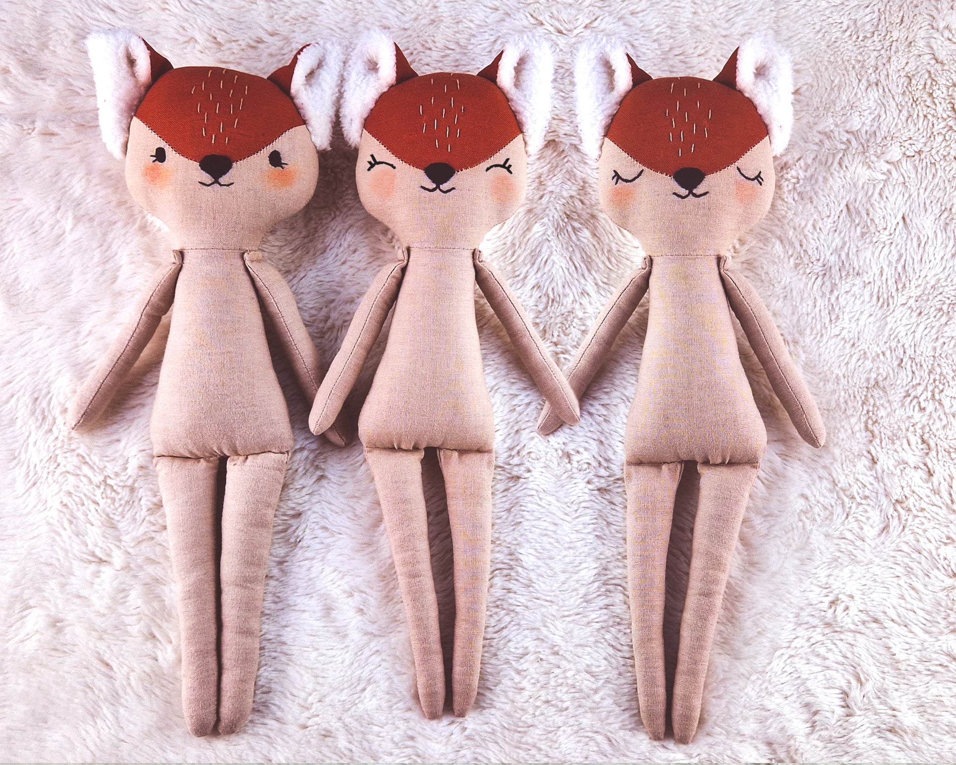 Faces for Forest doll body Bear, Bunny, and Fox  - PDF sewing pattern and tutorial