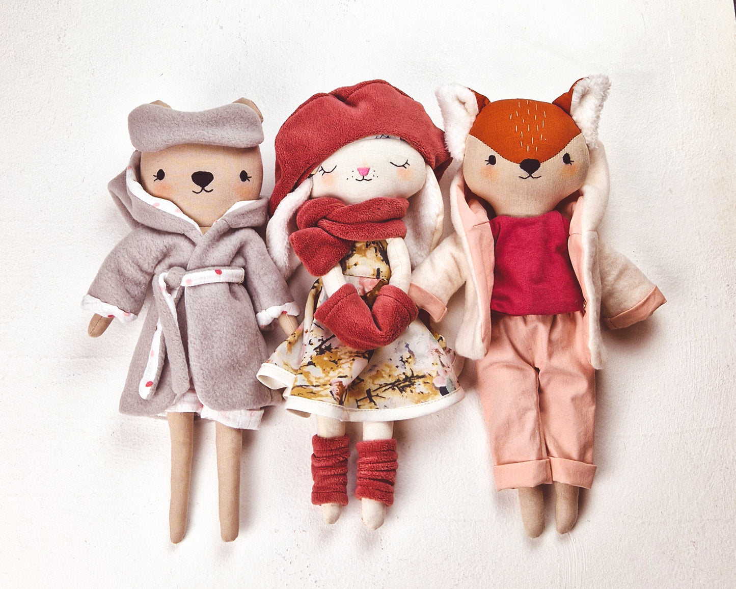 Forest doll set Bunny, Bear and Fox - PDF sewing pattern and tutorial