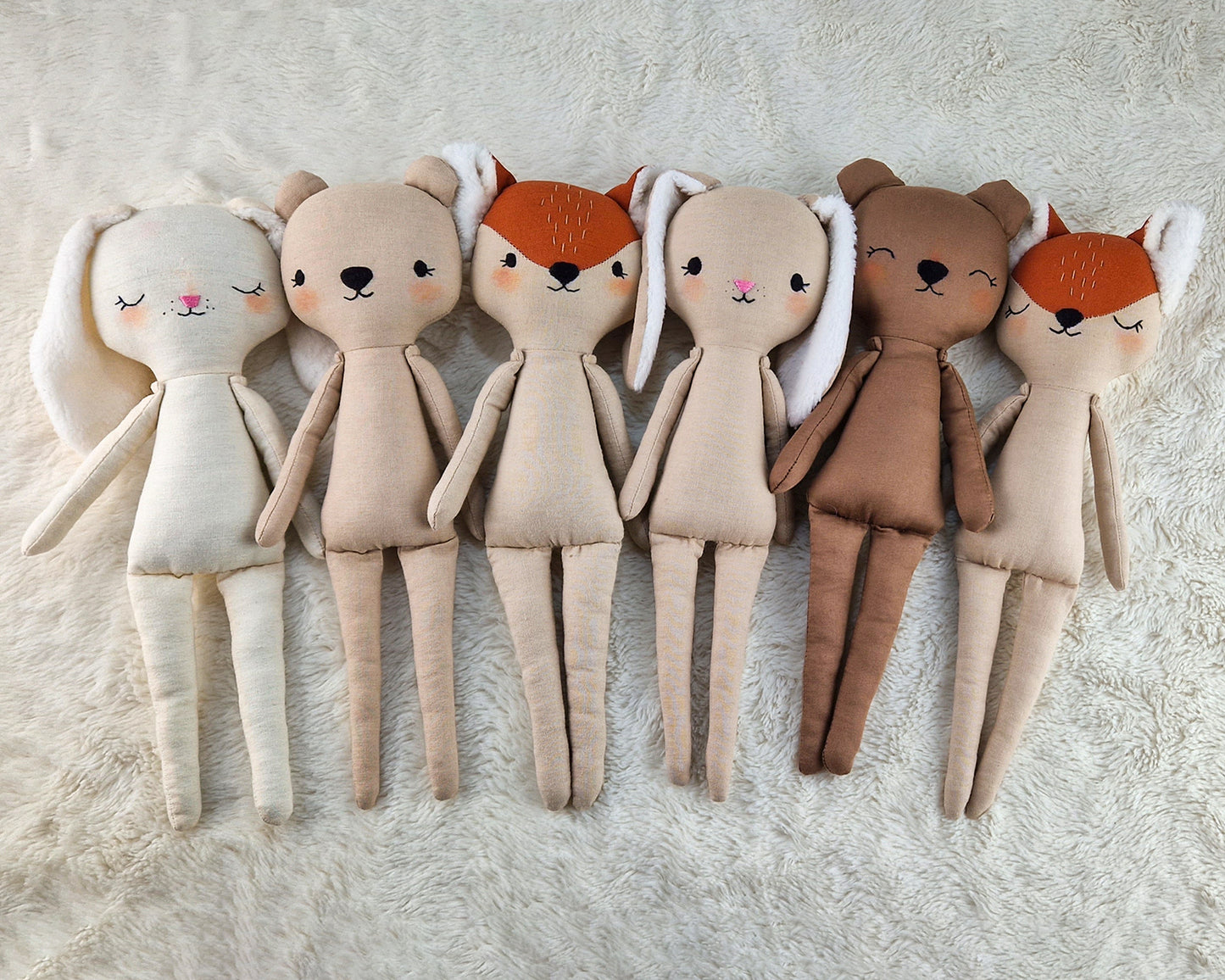 Forest doll set Bunny, Bear and Fox - PDF sewing pattern and tutorial