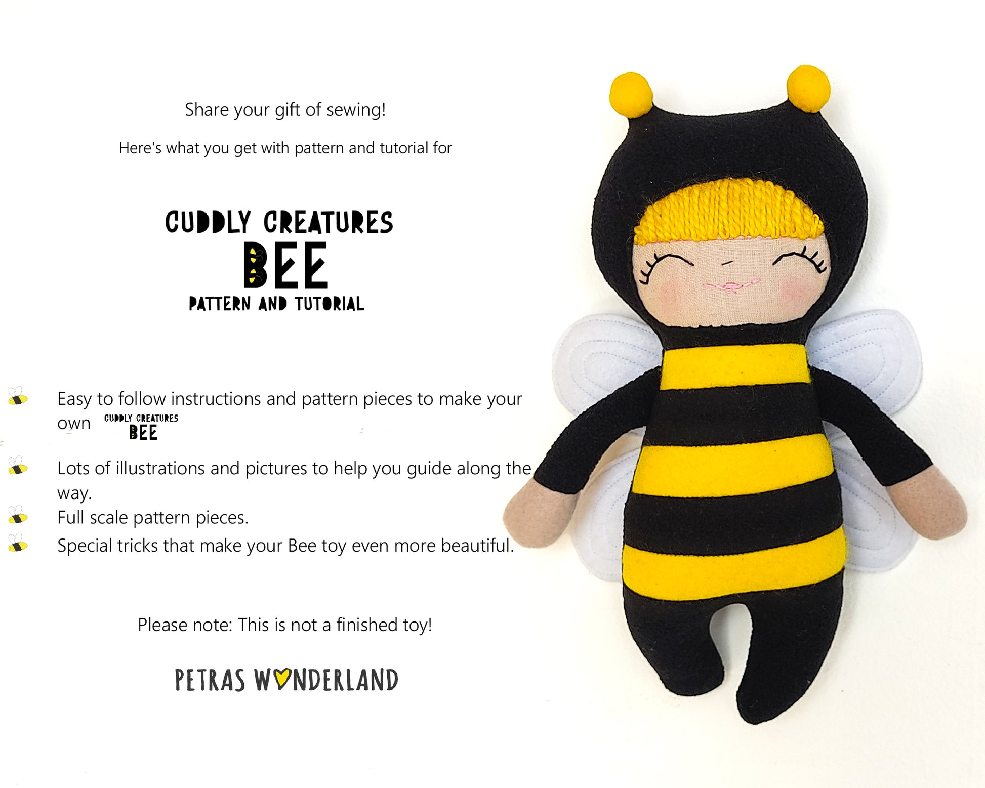 Cuddly Creatures Bee - PDF sewing pattern and tutorial 09